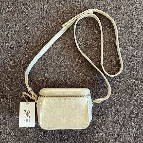 HOBO Pixie Crossbody Bag Pearled Silver color leather retired rare. NWT